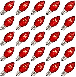 Vickerman 297124-5 watt 130 volt C7 Candelabra Screw Base Transparent Red (25 pack) Christmas Light Bulbs (V471733-25)