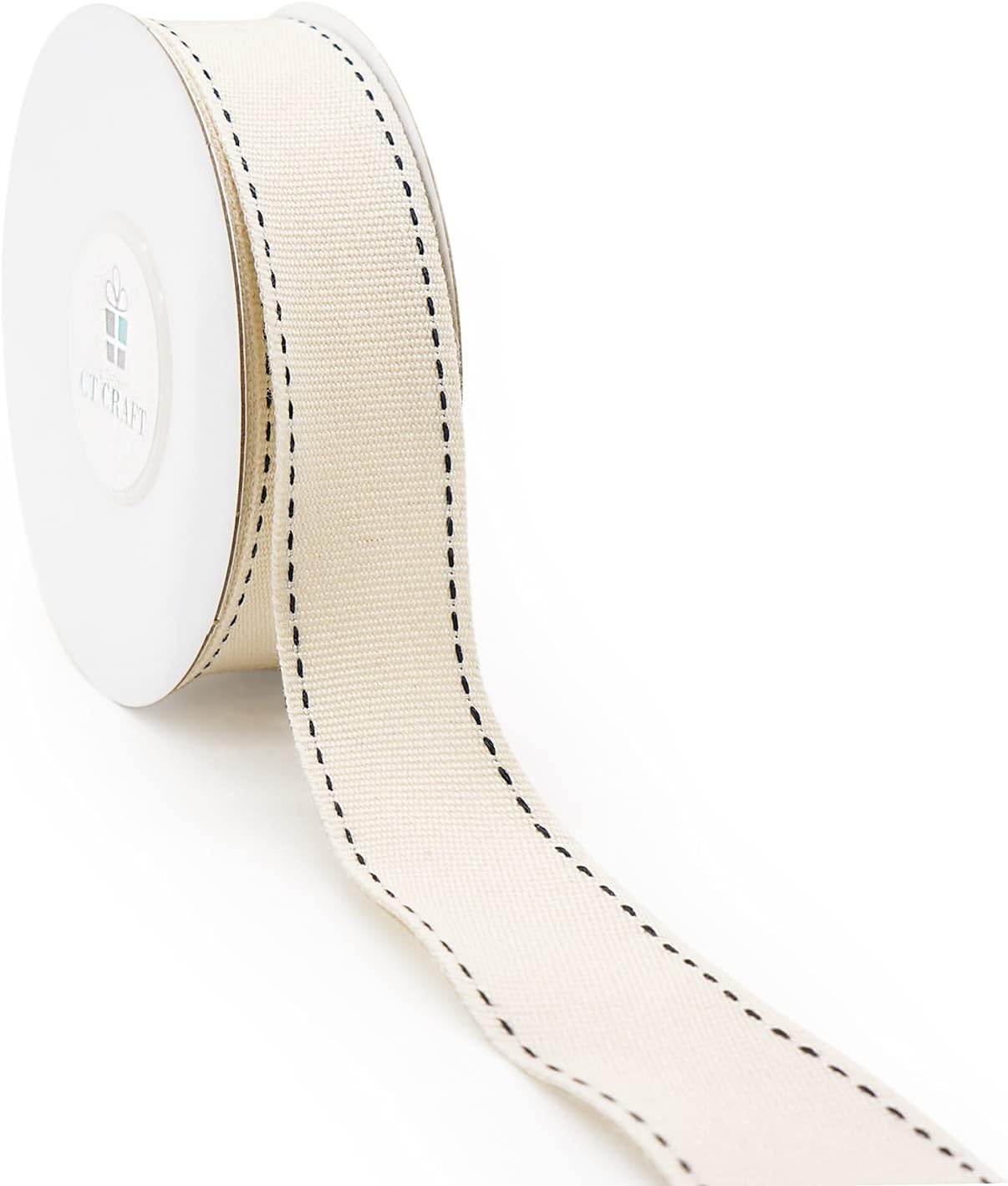 CT CRAFT LLCIvory Cotton Black Stitched Ribbon 7/8" x 10 Yards for Home Décor Gift Present Wrapping DIY Crafts Birthday Wedding Bouquet Christmas