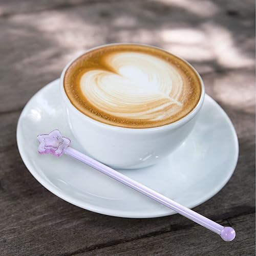 Miniatura 4 de Happyyami Palitos de cristal con forma de estrella, 2 unidades, para cóctel, palillos para agitar, varilla, mango de palo, cuchara mezcladora, café,