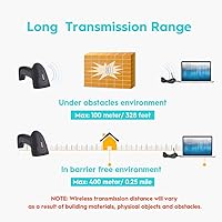 Vista 4 de NADAMOO Escáner de código de barras inalámbrico con cuna, lector de código de barras inalámbrico 2D Distancia de transmisión de 1,312.3 ft CMOS