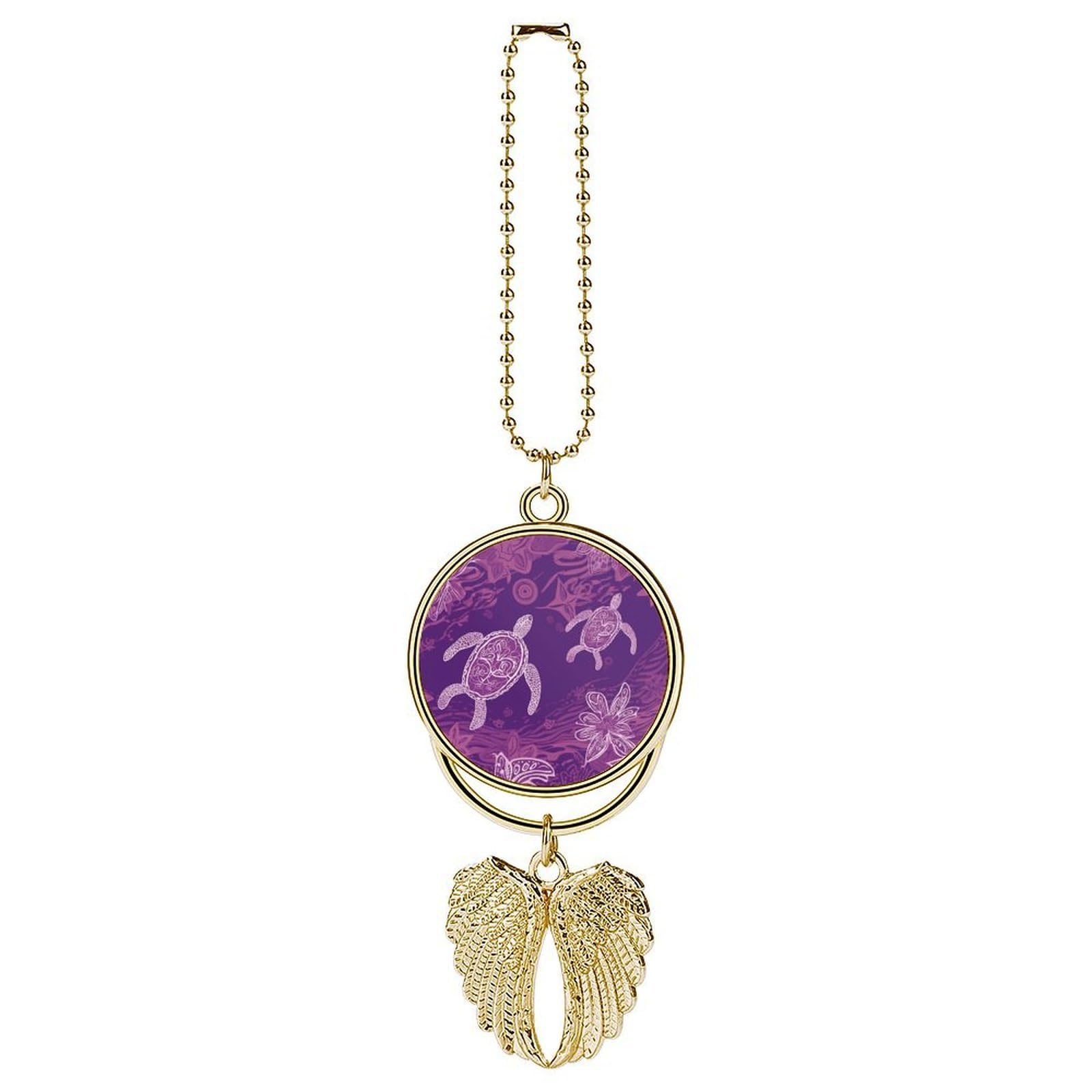 Hawaii with Purple Sea Turtle Car Pendant Car Rearview Mirror Pendant Custom Photo Car Hanging Ornament Car Rear View Mirror Hanging Accessories Angel Wing Car Charm Gift for Men Women