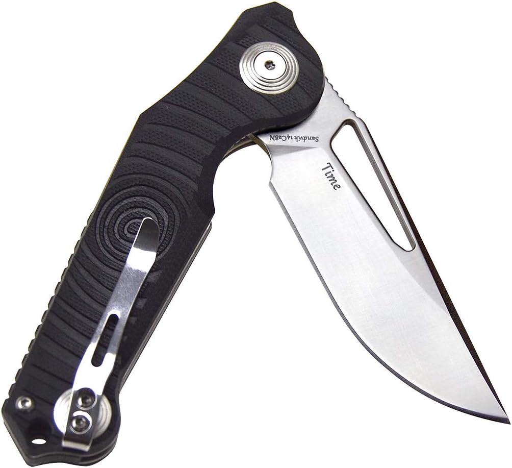 Harnds Time Folding Knife with 14C28N Steel Blade Pocket Knife with G10 Handle Camping Knife with Pocket Clip