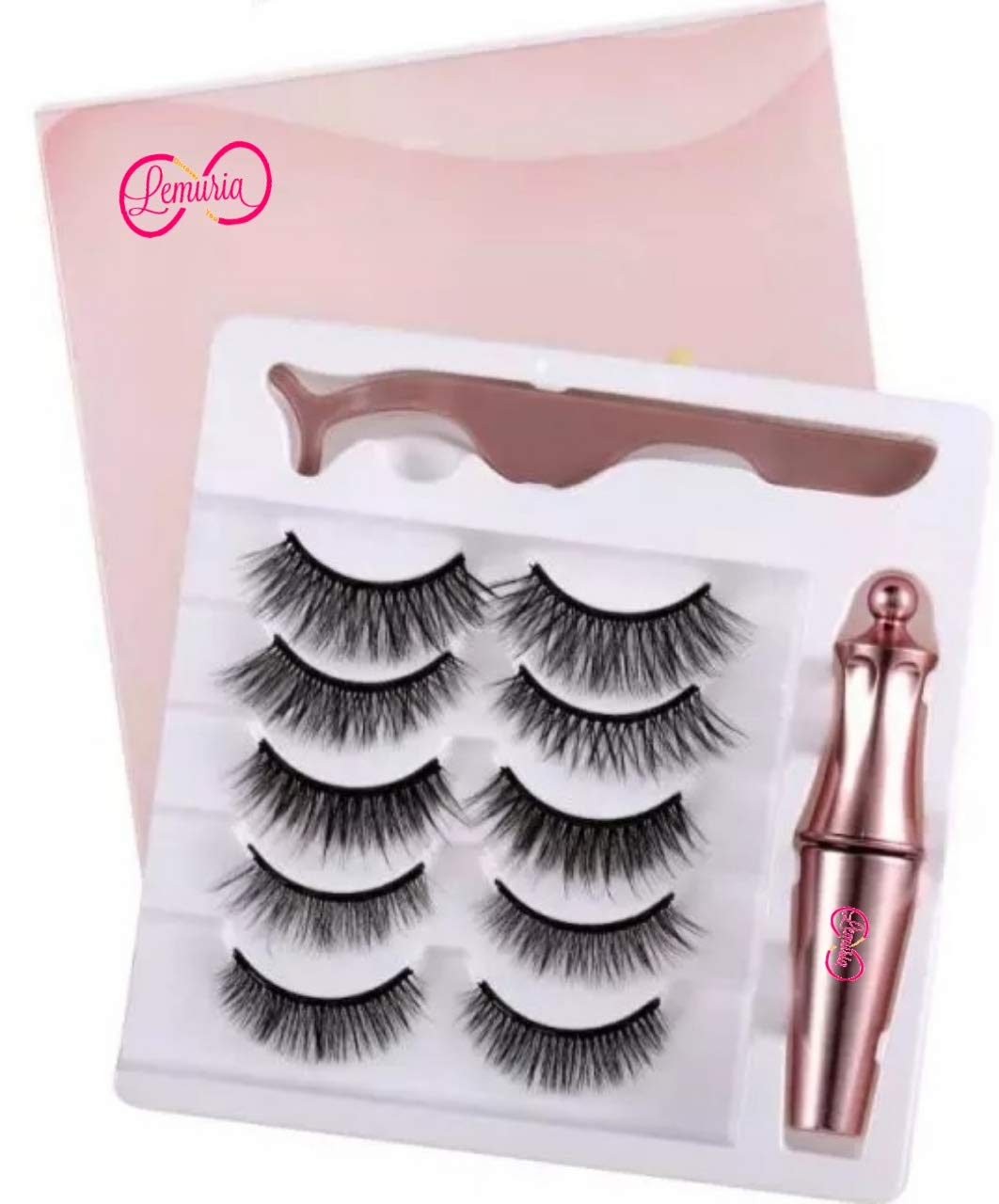 Magnetic Eyelashes Kit, Lemuria Waterproof Magnetic Eyelashes Set of 5 Reusable 3D False Eyelashes, Waterproof Magnetic Liquid Eyeliner, Professional Tweezers