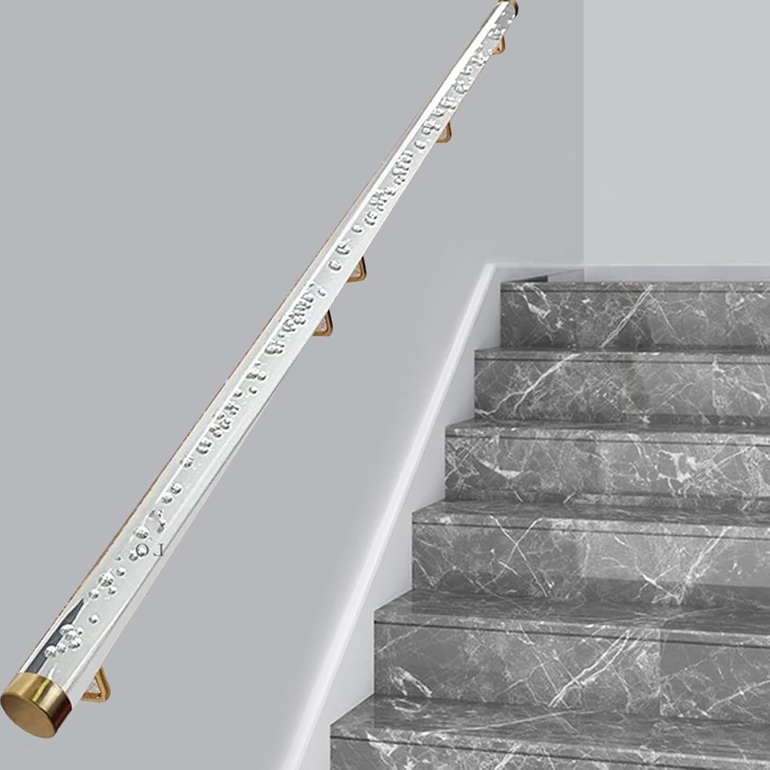 AVLLSO Handrail Stairs Acrylic Clear Staircase Handrails 8ft 12ft 15 Ft 18ft 20ft, Non-Skid Step Baluster Kit, Easy to Install(150cm/4.9ft/59in)