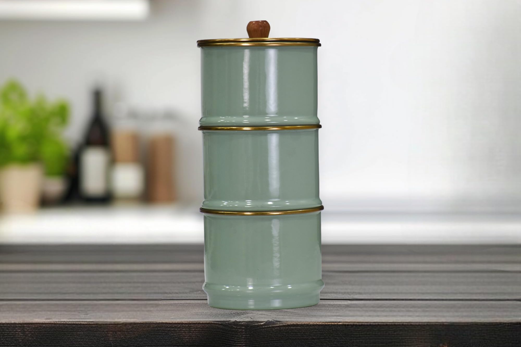 PR Home Soft Green Emaye Katlı Baharatlık Seti