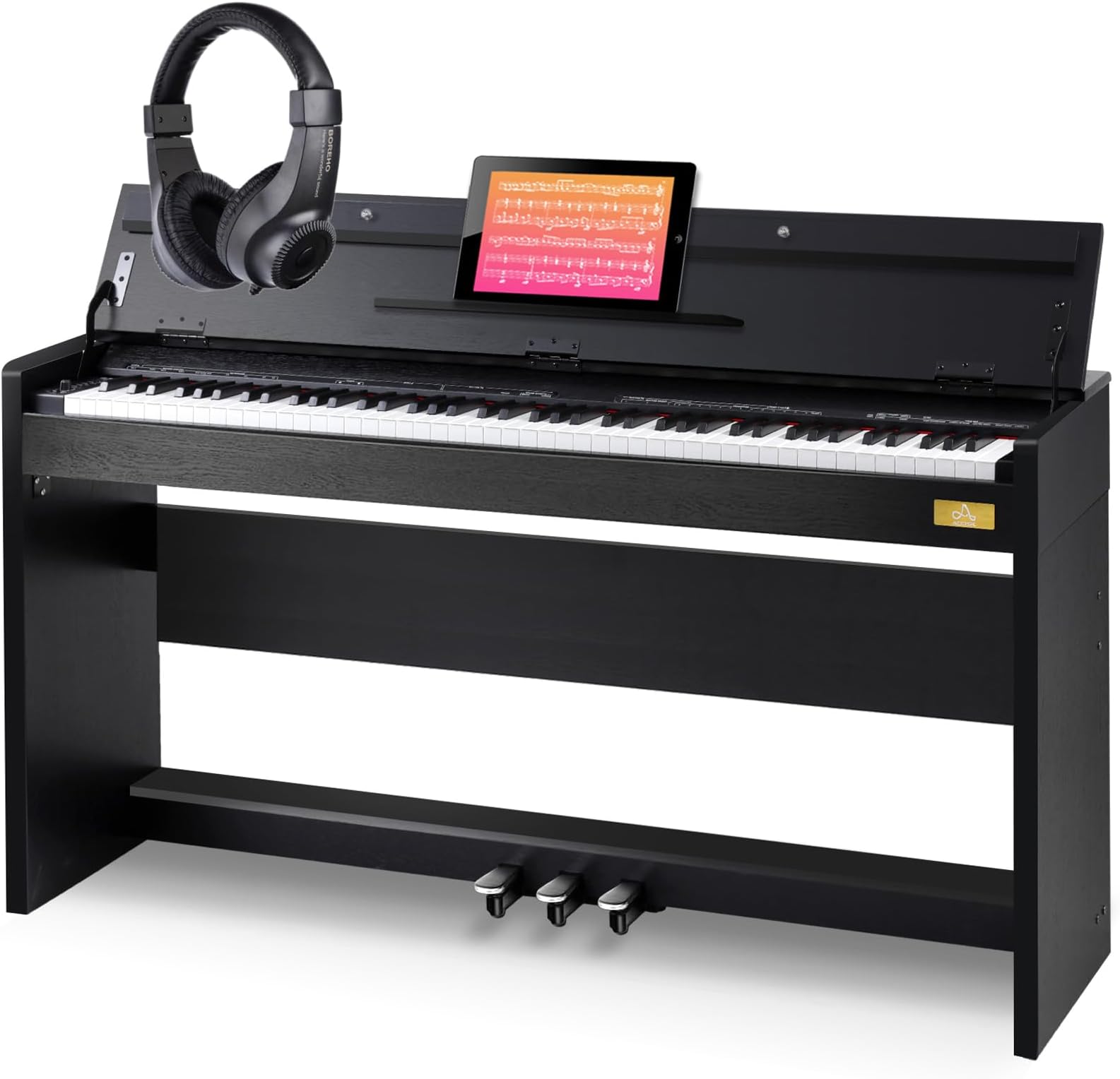 AODSK88 Key Weighted Action Digital Piano,Grade Hammer Action Keyboard with Furniture Stand and Triple Pedals for Beginner Kids/Adults Classic Household Digital Piano UPB-85 (Comes with headphones)
