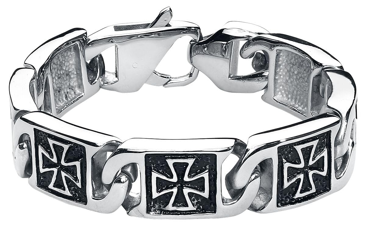 etNox hard and heavy Iron Cross Uomo Braccialetto colore argento acciaio inossidabile