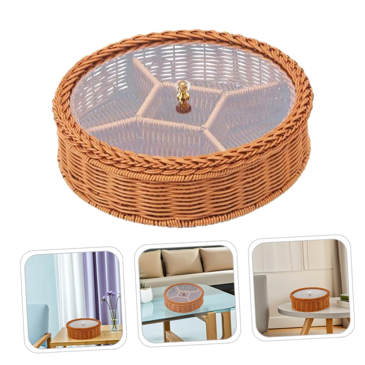 NUOBESTY Panier de Rangement pour Noix et Fruits Secs en Plastique Marron avec 5 Compartiments, Facile à Nettoyer, pour Bureau ou Chambre