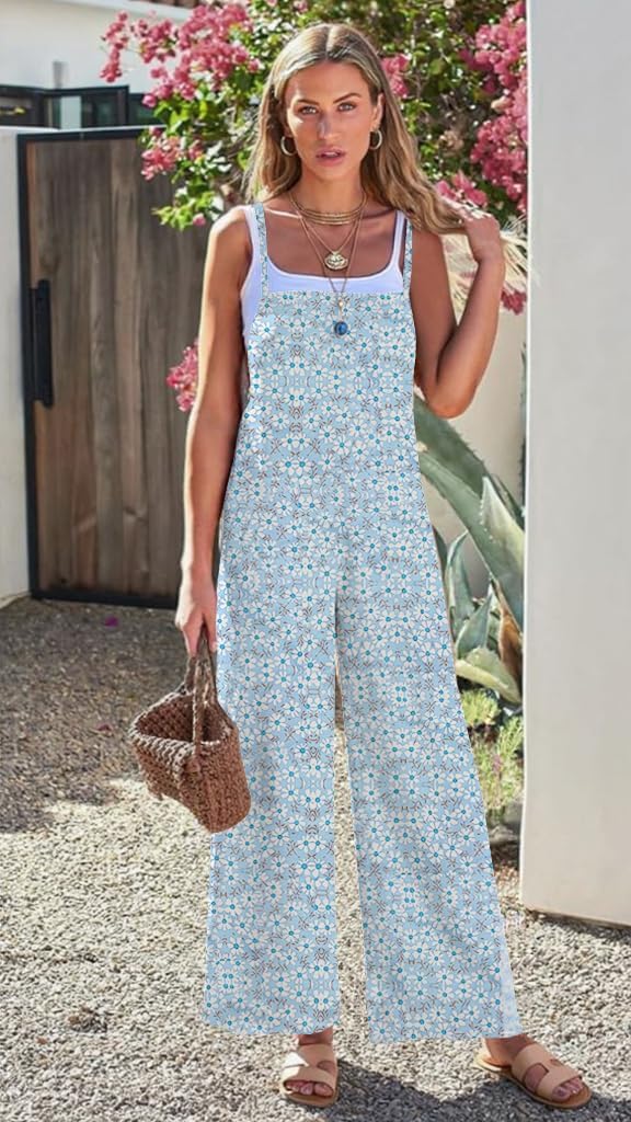 Muchpow Women's Summer Casual Boho Jumpsuits Sleeveless Adjustable Straps Wide Leg Floral Rompers Overalls with Pockets 2026 - Image 5