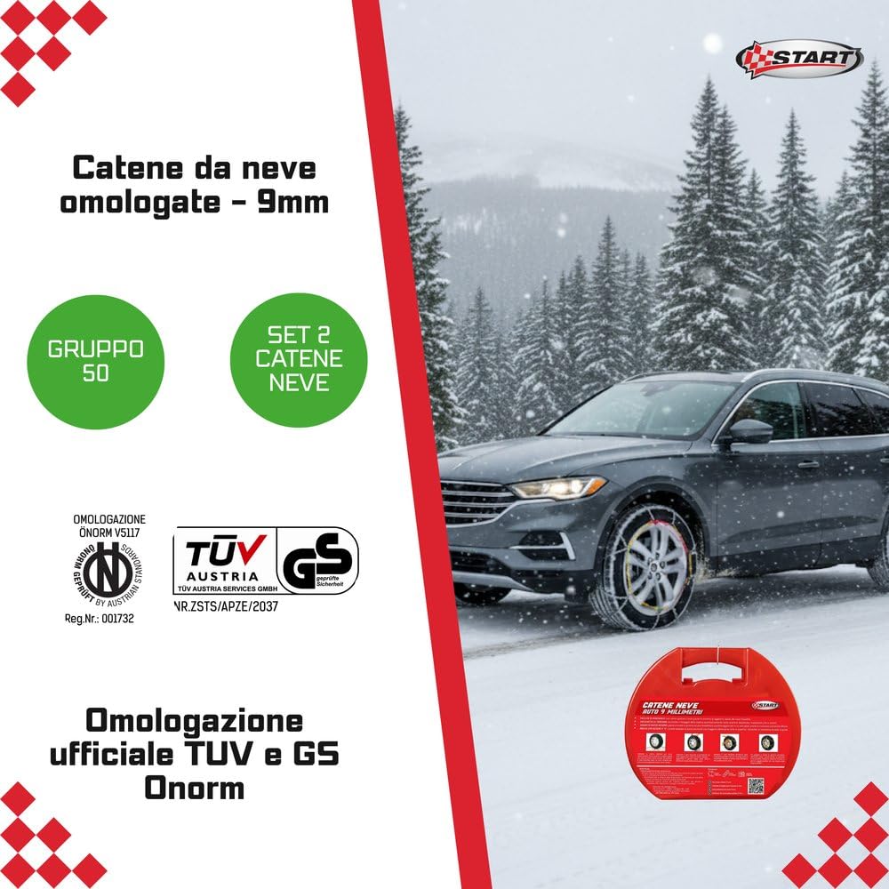 Jeu de 2 pièces chaînes à neige voiture - 9 mm - groupe 50