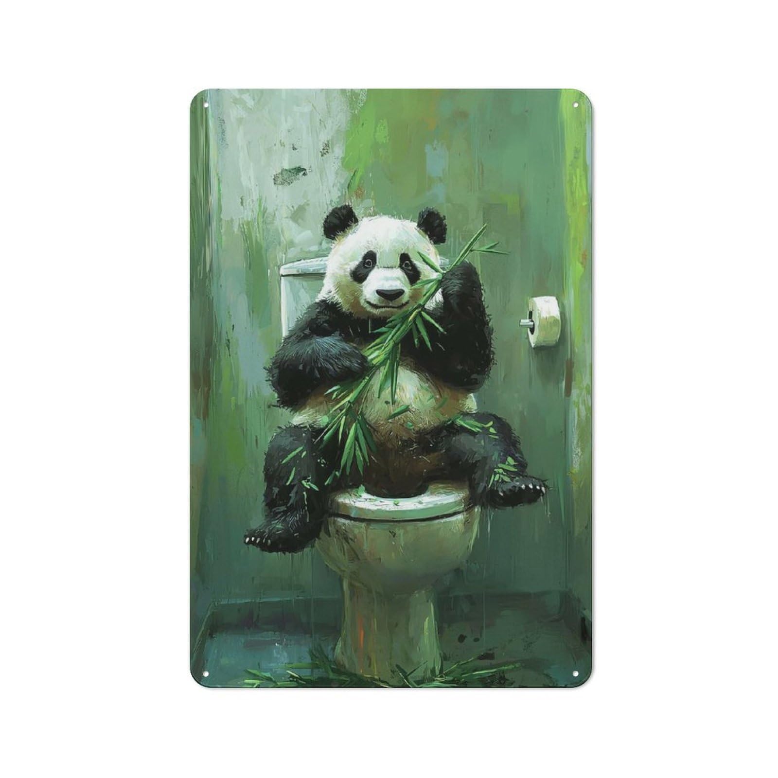 Junmoney Panda On Toilet Metal Wall Sign 30X20cm Featuring For Home Bar Wall, For Themed Interiors In Home Bars And Entertaining Spaces