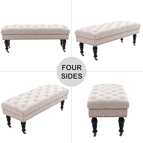 Miniatura 6 de DUOMAY Banco otomano moderno, banco otomano tapizado de sherpa blanco, con botones, para dormitorio, sala de estar, entrada, 45 pulgadas de ancho x