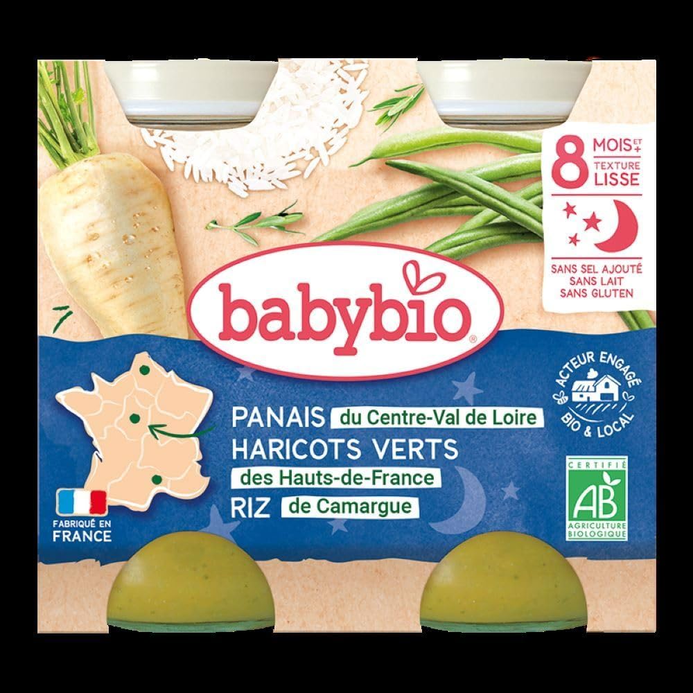 Babybio Pots Panais/Haricots Verts de Vendée Riz 400 g - Lot de 6 - Bio