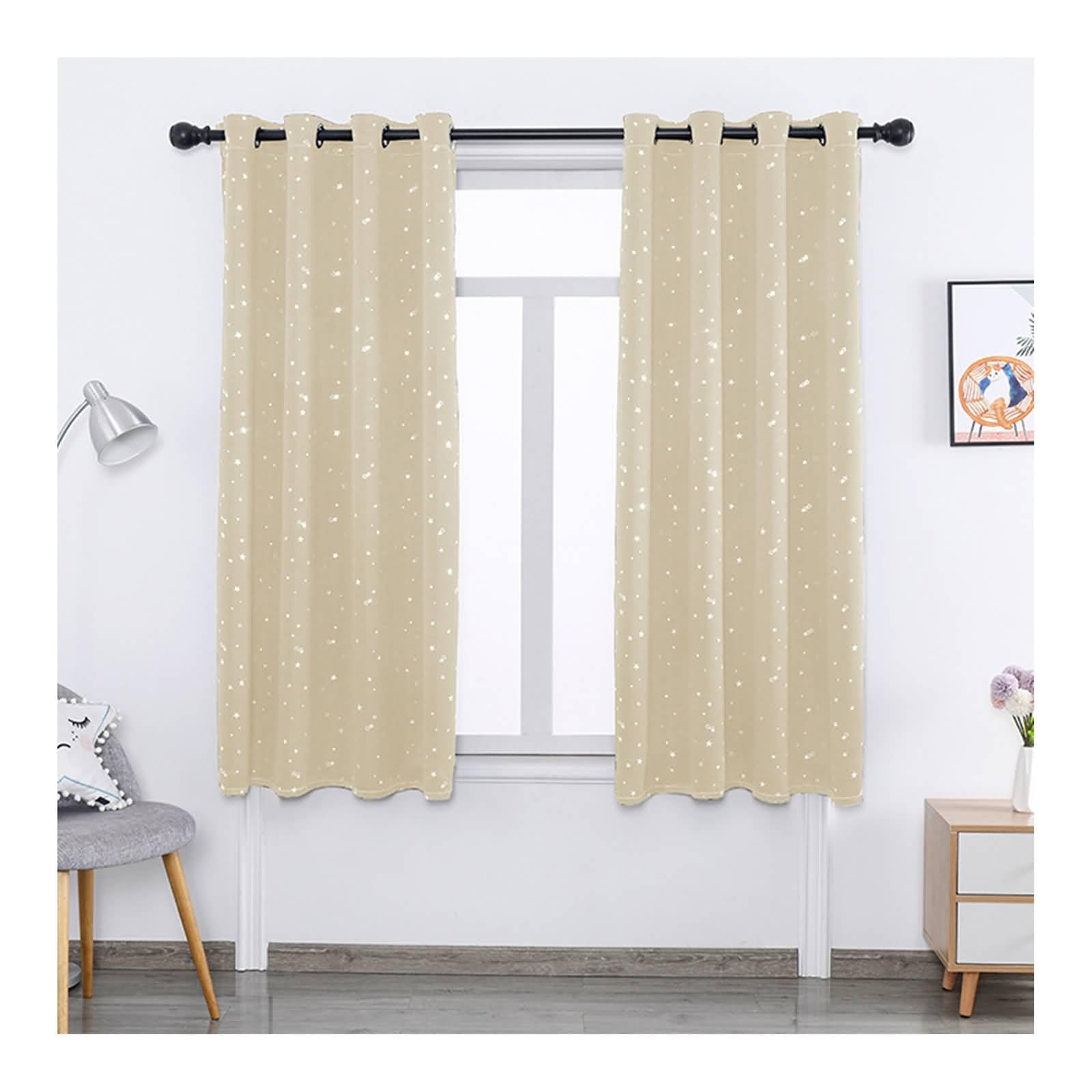 Rideaux chambre adulte contre la lumière et le froid motif étoiles beige