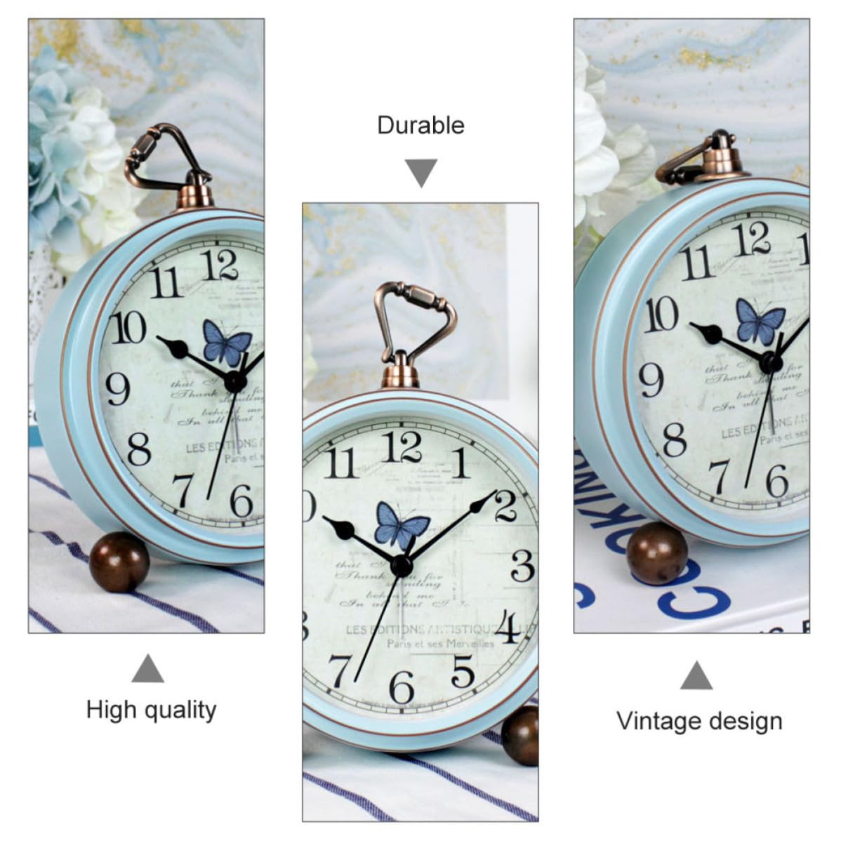 TEHAUX Reloj de Escritorio Alarma Vintage de Vidrio Metal