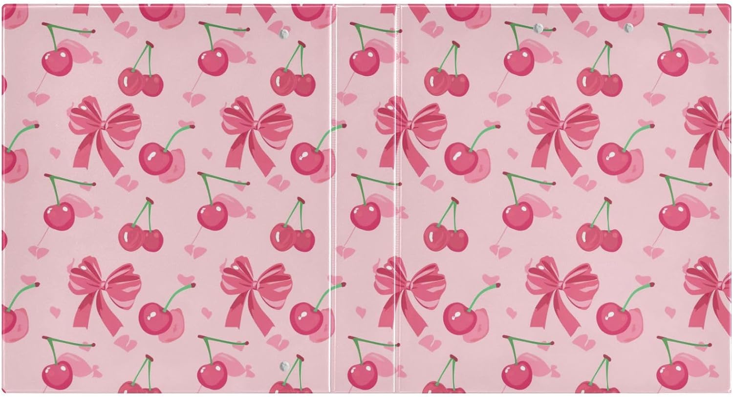 3 Ring Binder Cherry Coquette Pink Bow Cute Binder 1.5 inch with Clipboard PVC Pockets Fit 8.5 x 11 Inch Paper for School or Office Supplies 1 Pack