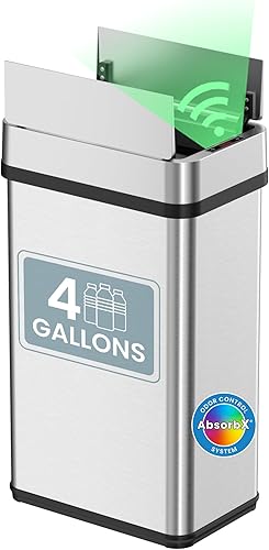 iTouchless Bote de basura de acero inoxidable de 15 litros/4 galones con sensor de tapa abierta, funcionamiento automático sin contacto, diseño