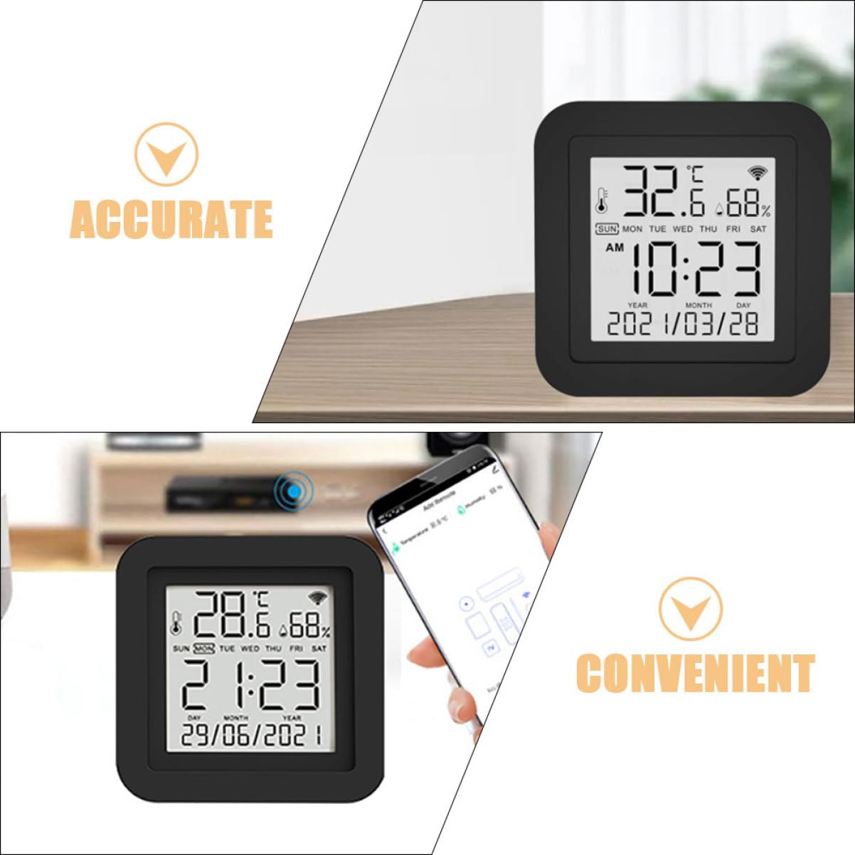 OSALADI 1 juego Termómetro Digital Higrómetro de Escritorio Medidor de Temperatura y USB Compacto para Hogar Oficina y Reptiles Alta Precisión Consumo Energético