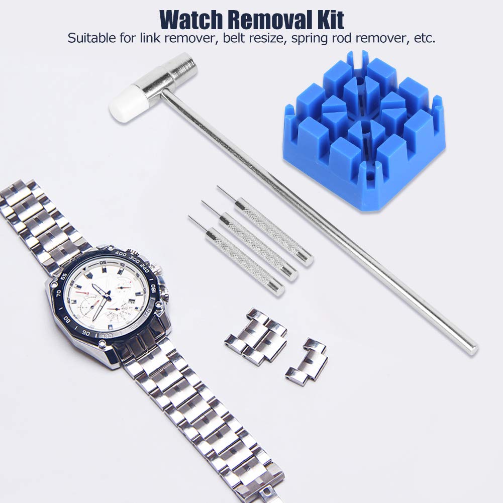 Garosa 6Pcs Watch Band Strap Link Pin Remover Adjust Repair Tool Kit Watch Link Remover Band Adjustment for Watch Strap Adjustment Watch Repair with Hammer Blue Base Punching Pins