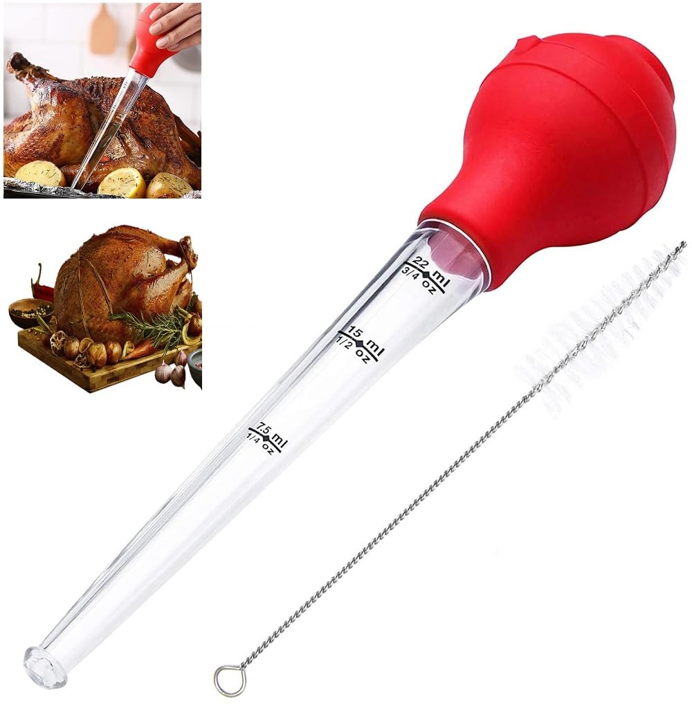A2K Zone Portable Baster Brush for Oil Pouring Chicken, Meat Roasting with BBQ Food Baking with Cleaning Brush Home Use, Multicolor 1 Pcs