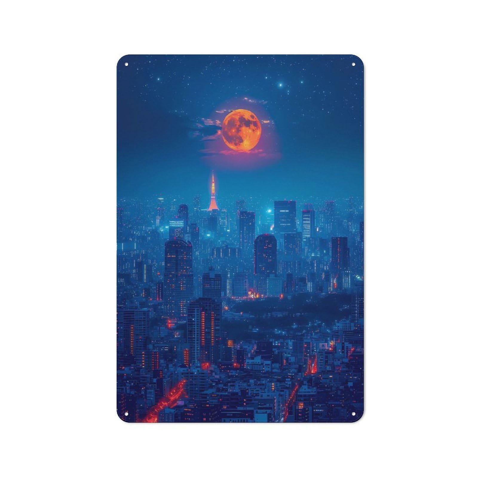 Moonlit Metropolis Retro Metal Wall Decor 30x20cm, Metal Sign for Pub, Home Bar, Shed Or Man Cave, for Relaxed Wall Styling