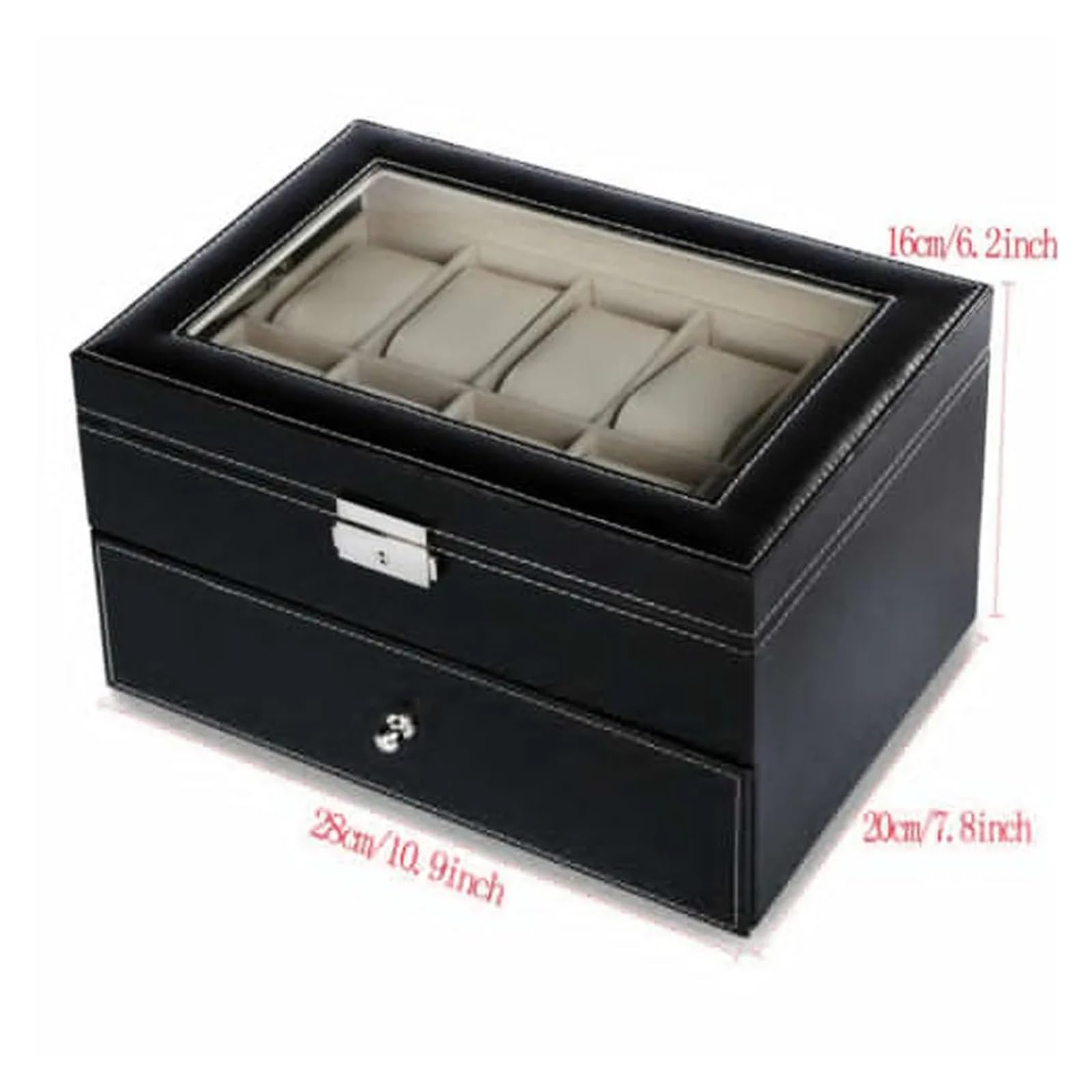 Vitrine for 20 Uhren, Uhrenbox aus PU-Leder, Organizer, Aufbewahrungsbox for Herren- und Damenkollektion, Schmuckaufbewahrung zur Aufbewahrung von Uhren