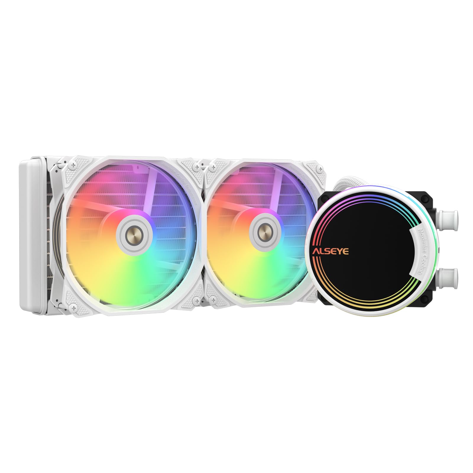 – ALSEYE M240 Liquid CPU Cooler, ARGB AIO CPU Liquid Cooler with 240mm Radiator and Dual 120mm Max Series ARGB & PWM Fans (White)
