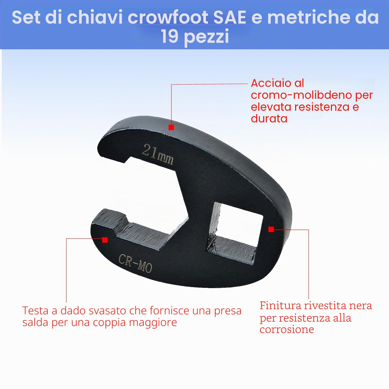 Set Chiavi a Piede di Porco (Crowfoot) 8-32mm Kit Chiavi a Bussola Aperte in Cr-Mo, per Spazi Ristretti, Auto e Moto, 3/8" e 1/2"