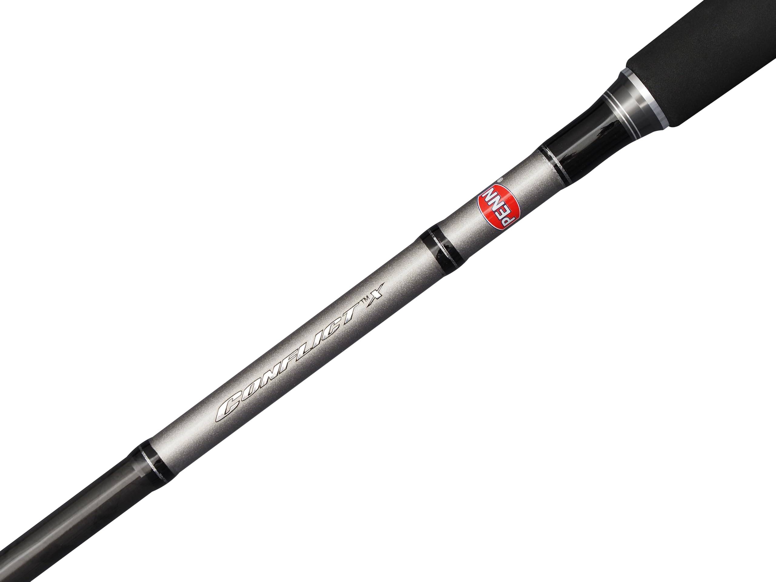 PENN Conflict X Inshore Spinning Rod, Saltwater Angler Fishing for Sea Fish, Cod, Eel, Bass, Pollock, Mackerel, Shark, Strong Leightweight & Versatile, Black Grey, Extra Fast Ambidextrous Carbon Rod