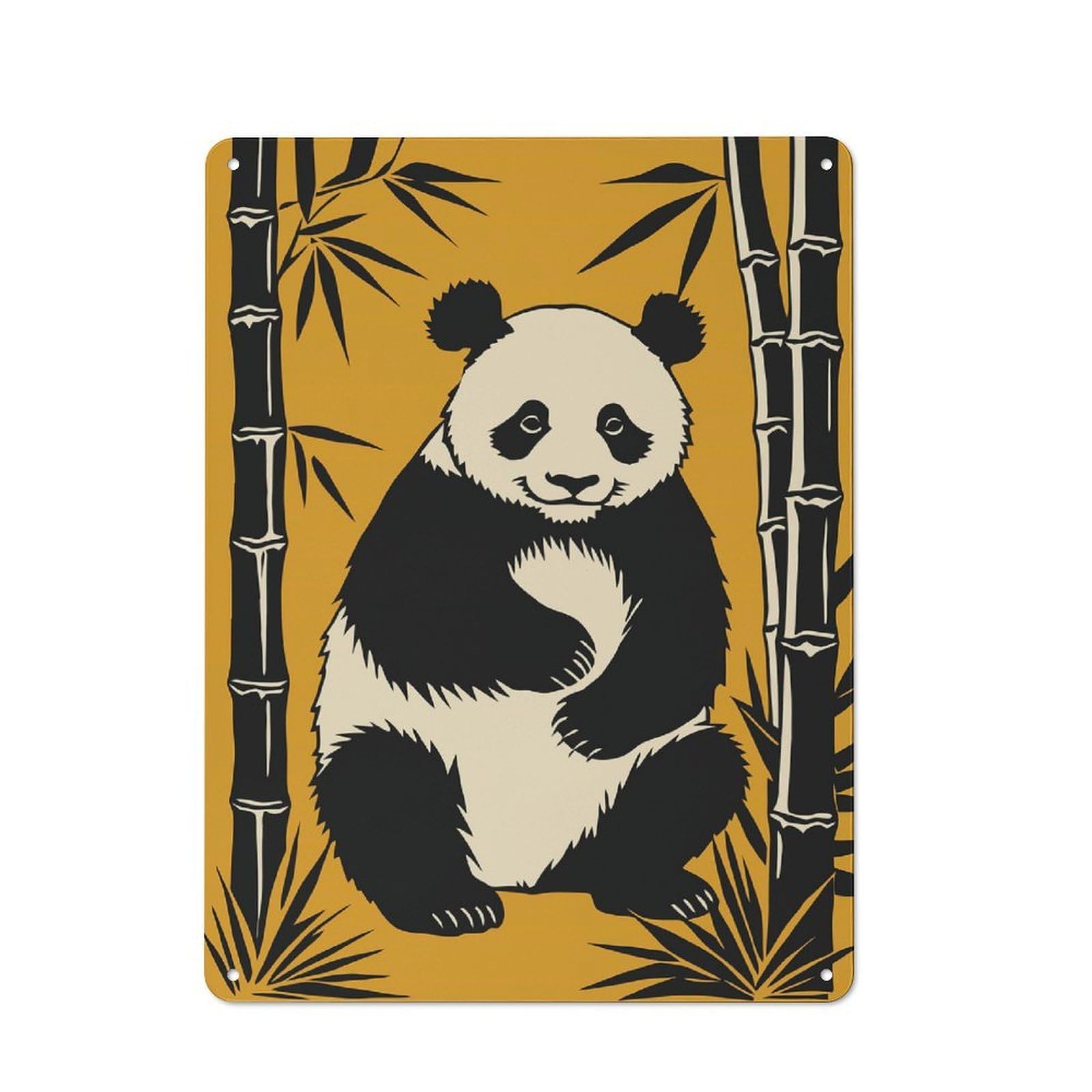 Junmoney Style-13 Vintage Metal Plaque 40X30cm Featuring Cute Panda Portrait For Hallway Wall, For Wall Display Collectors