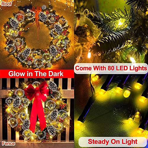 Turnmeon 30 Inch Super Large Snowy Christmas Wreath With 80 Lights Christmas Decoration Battery Operated Timer Pre-Lit Spruce Wreath Lights 311 Tips Jumbo 28 Pine Cones 110 Red Berries #TOP4