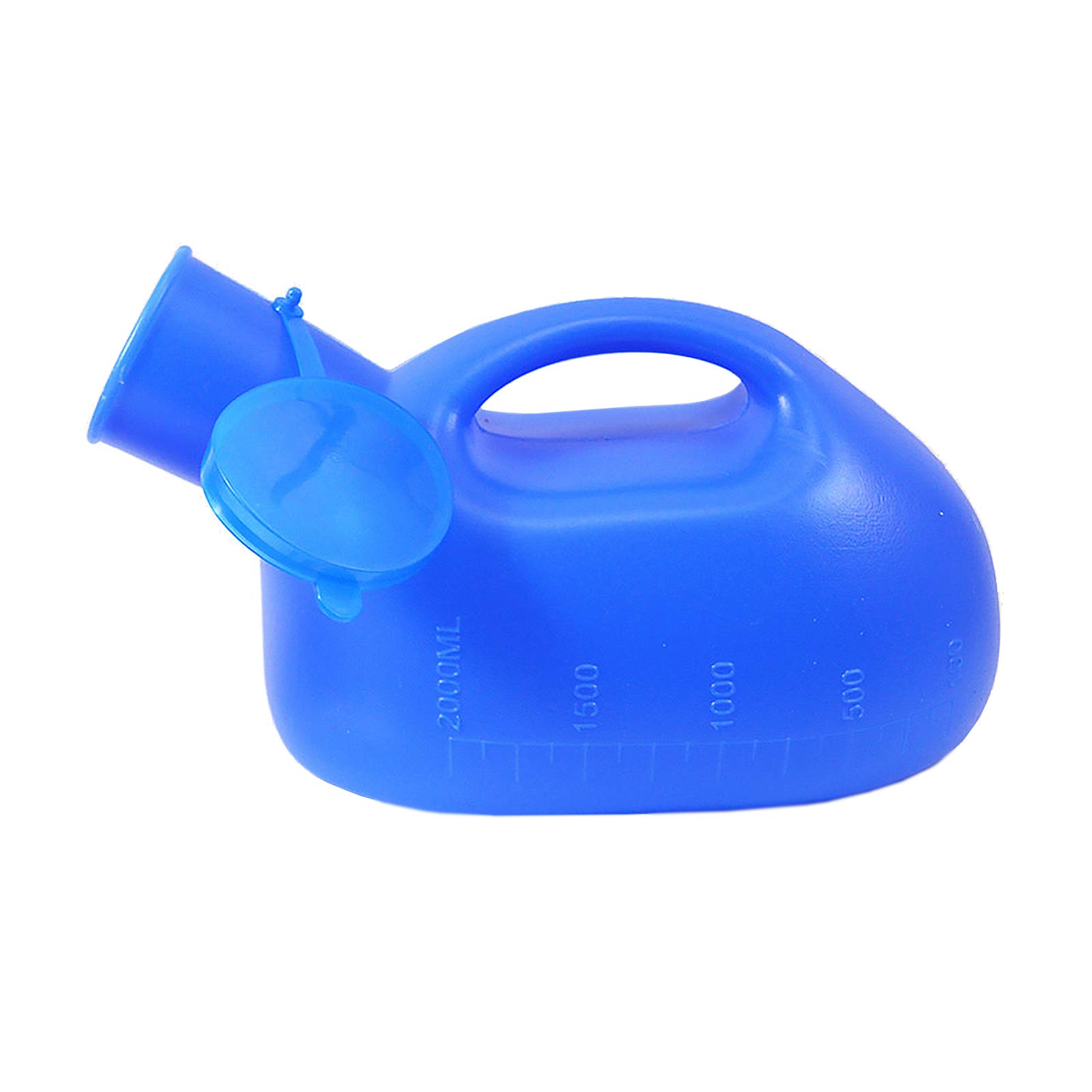 HYQOUKLR Male Portable Travel Pee Bottles, Men's Urinal 2000mL Blue ABS Plastic with Lid and Handle for Travel Bedside Elderly Incontinence Care