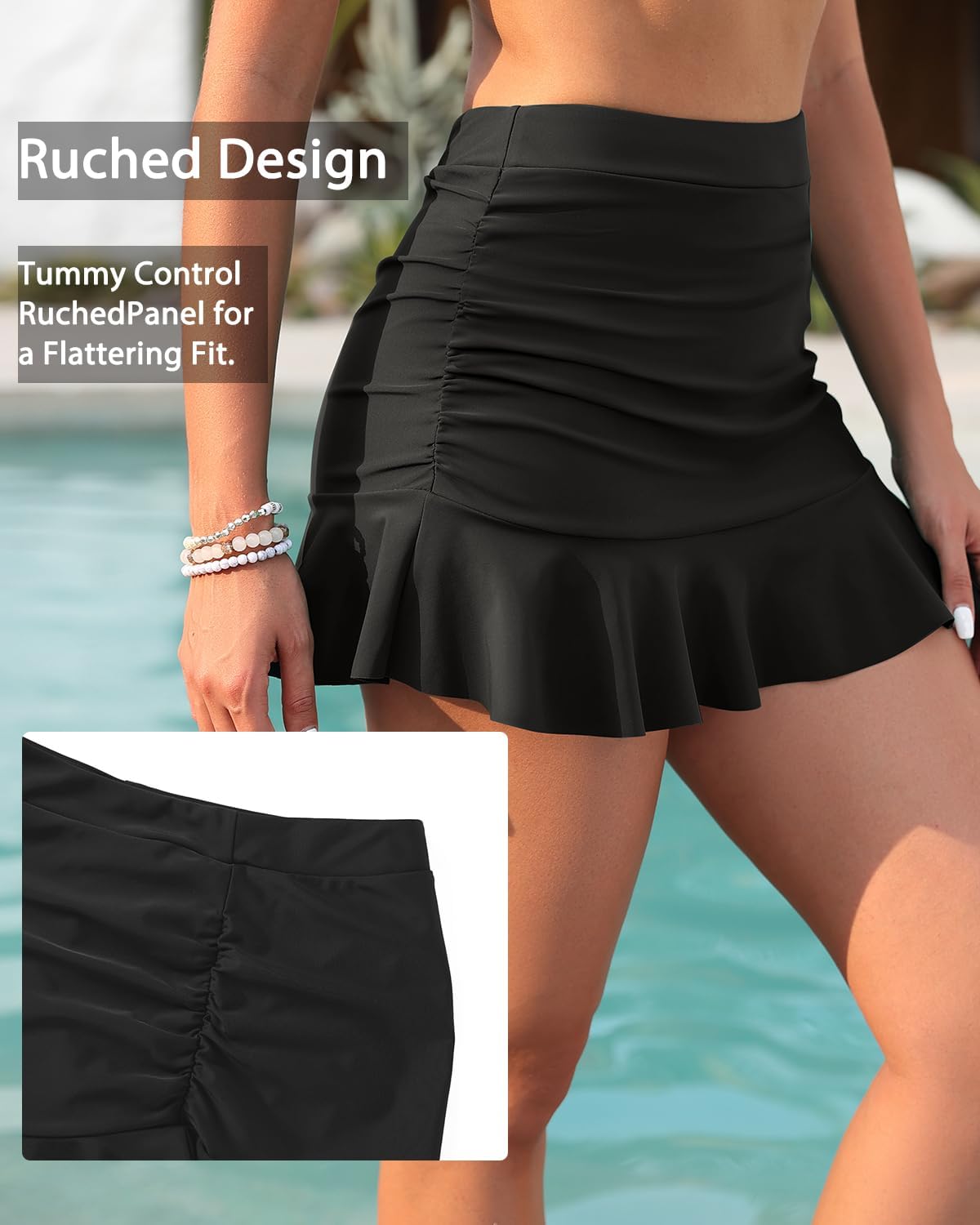 Tempt Me Women High Waisted Swim Skirts - Ruched Ruffle Bathing Suit Skirt with Short Tummy Control Swimsuit Bottoms - Image 3