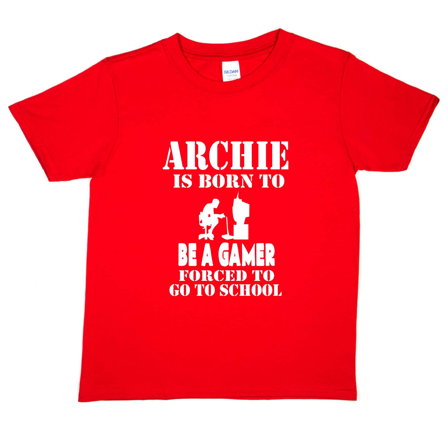 Print4u Red Personalised T-Shirt Archie Born To Be A Gamer Tee Age 9-11