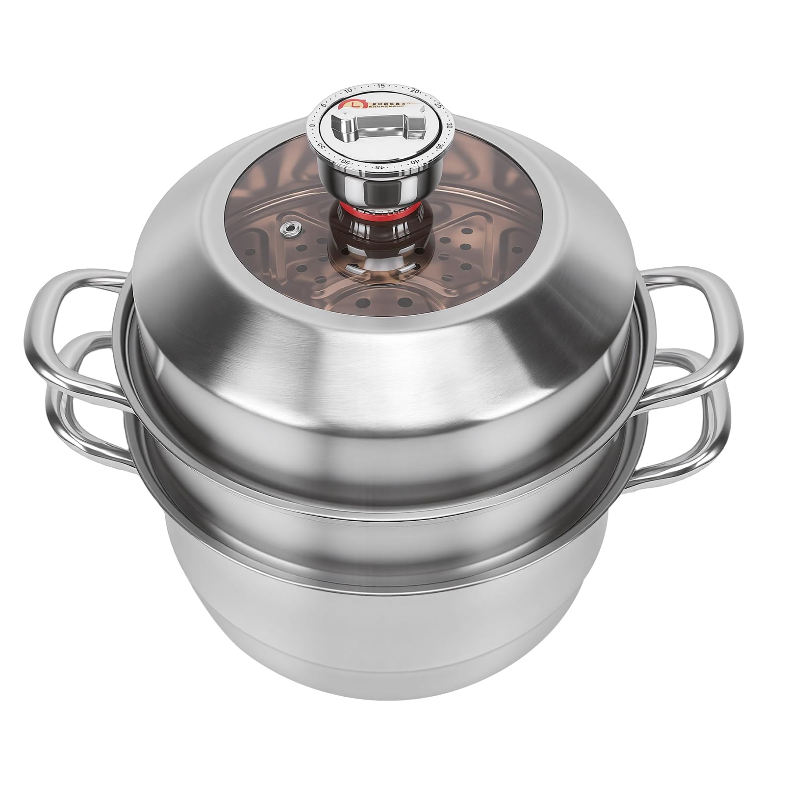 PUSOKEI Olla de de 3 Capas de Acero Inoxidable con Temporizador para Cocina de Inducción, Olla de Cocción Multifunción de Gran Capacidad para Uso Familiar