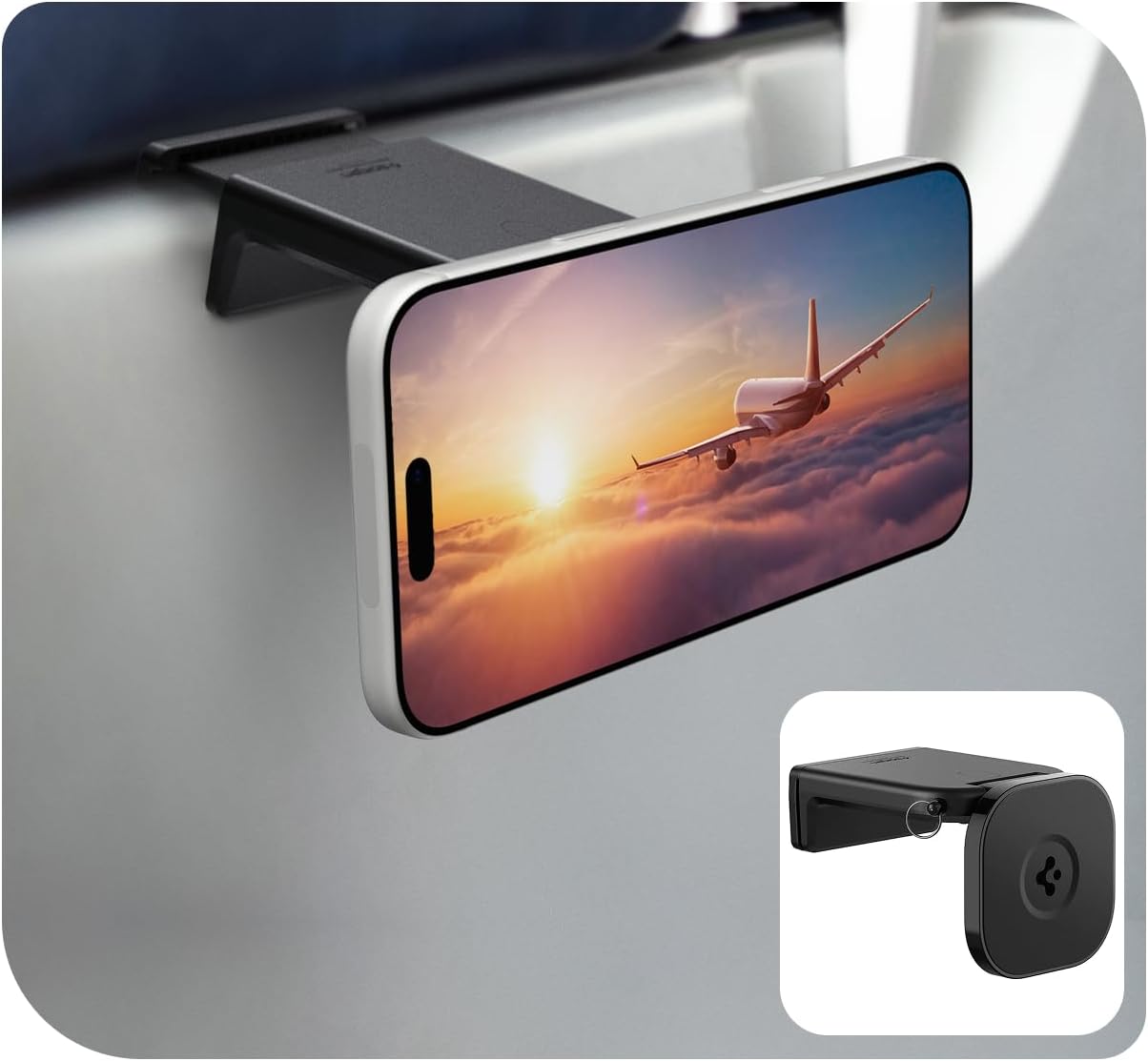 Spigen Airplane Phone Holder MagSafe Phone Mount Travel Essentials and in-Flight Airplane Phone Mount - for iPhones & Galaxy Phones with MagSafe Cases & Pixel Phones with Pixelsnap