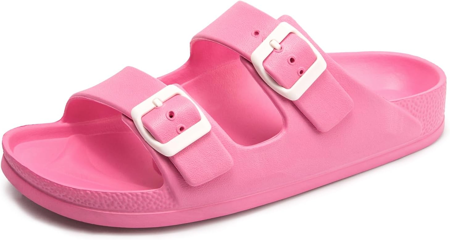 FUNKYMONKEY Women's Comfort Slides Double Buckle Adjustable EVA Flat Sandals