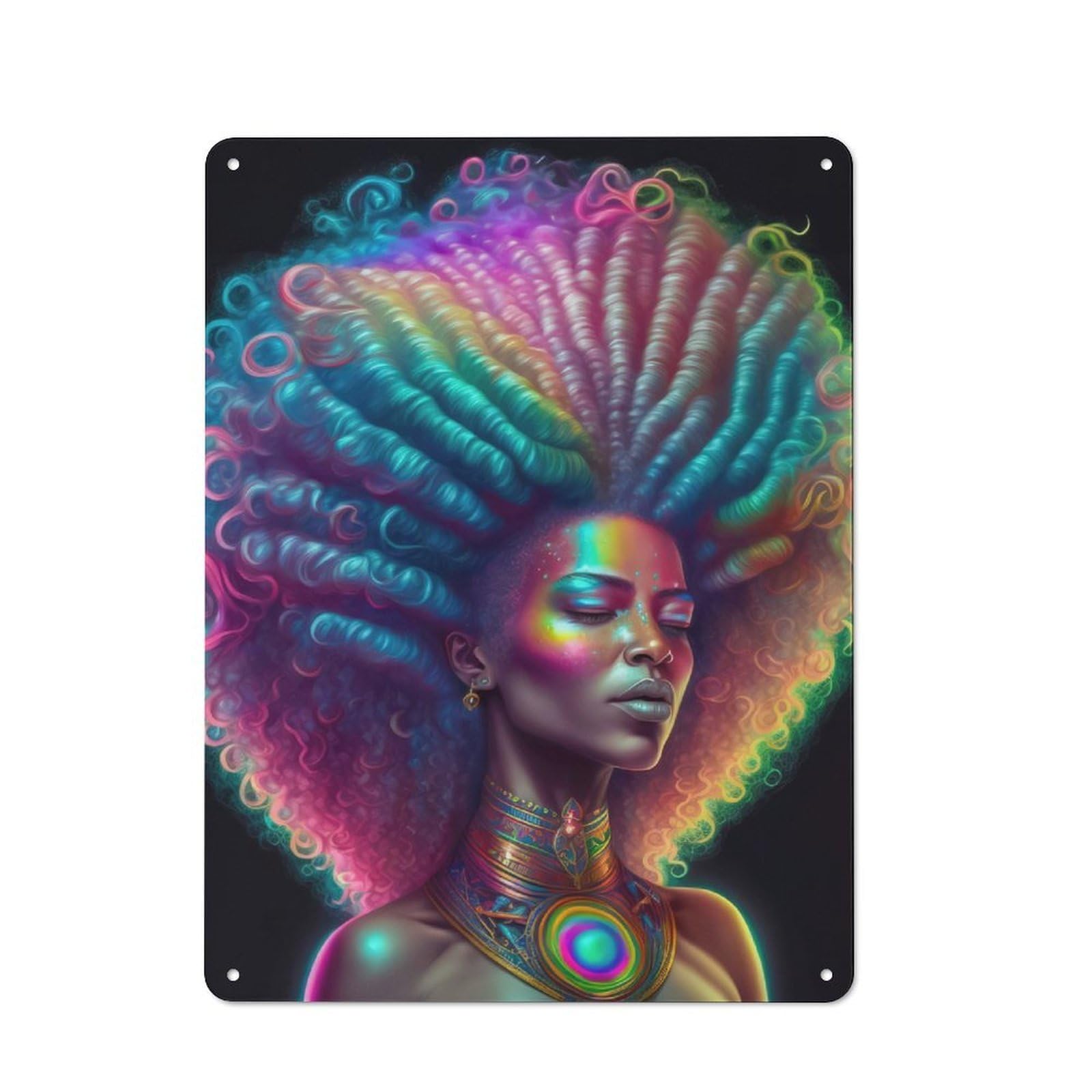 Junmoney Rainbow Afro Goddess Retro Metal Wall Sign 40X30cm With For Garage Wall, A Decorative Metal Sign For Garages And Workshops