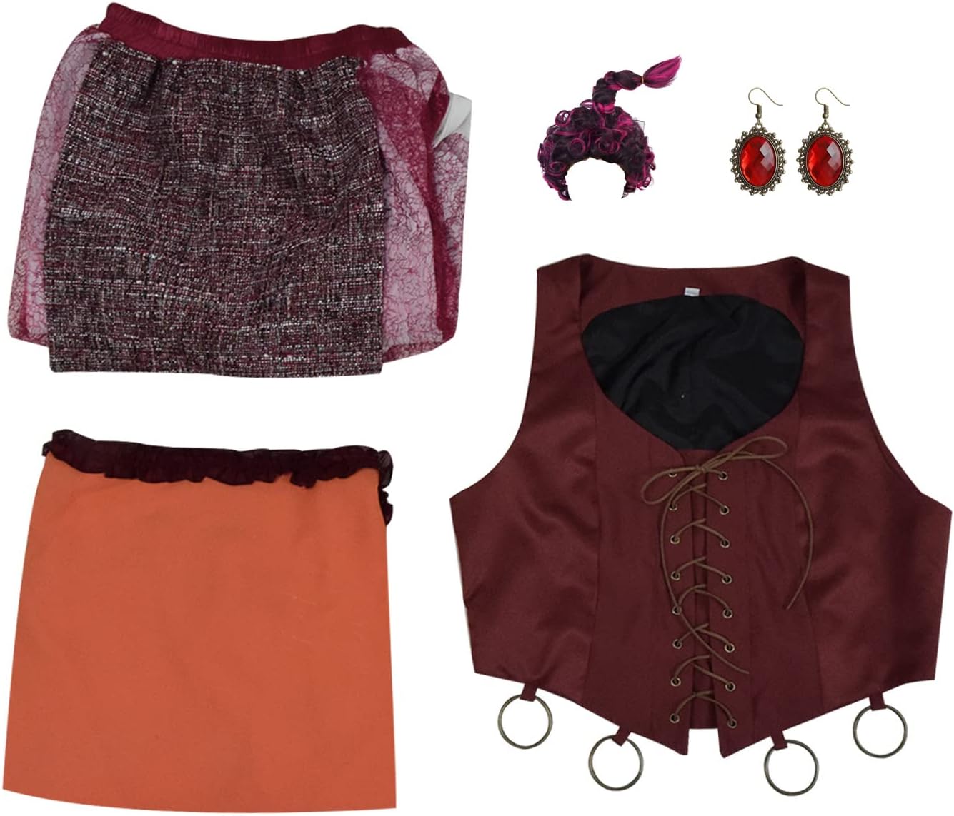 Womens Witch Sisters Costumes Medieval Cosplay Dress Robe with Earrings Full Set for Halloween US Size