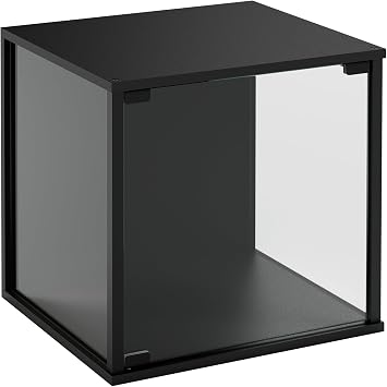 SAYGOER 17" Glass Display Case with Stackable Design, Curio Cabinet with Pop-Up Door, Collectibles Display Case with Tempered Glass, for Home,Living Room, Black