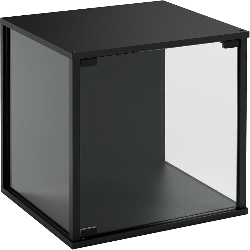 SAYGOER Vitrine de vidro com design empilhável, armário curioso com porta pop-up, estojo de exibição colecionável com vidro temperado, para escritório em casa, preto