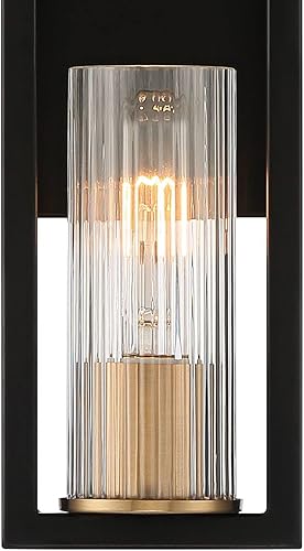 Miniatura 3 de Ramos - Juego de 2 apliques de pared industriales modernos de latón cálido negro con cable de 4 12 pulgadas, pantalla de vidrio acanalado