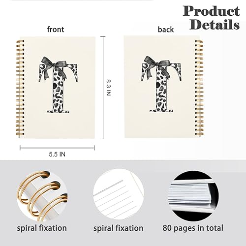 Miniatura 6 de Bnwepo Cuaderno con letra T de leopardo inicial, con monograma y lazo preparado, regalos con monograma para mujeres, cuaderno personalizado,