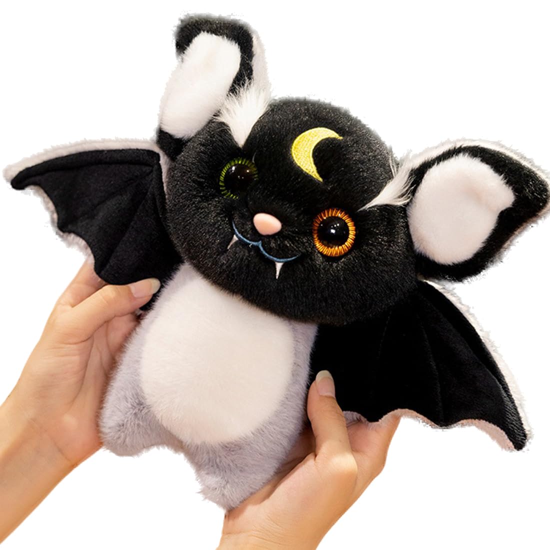 ELAINREN Crazy Black Bat Plush Stuffed Animal Halloween Bat Soft Hugging Plushie Pillow Decor Furry Bat Dolls Gifts for Xmas,9.8 Inch