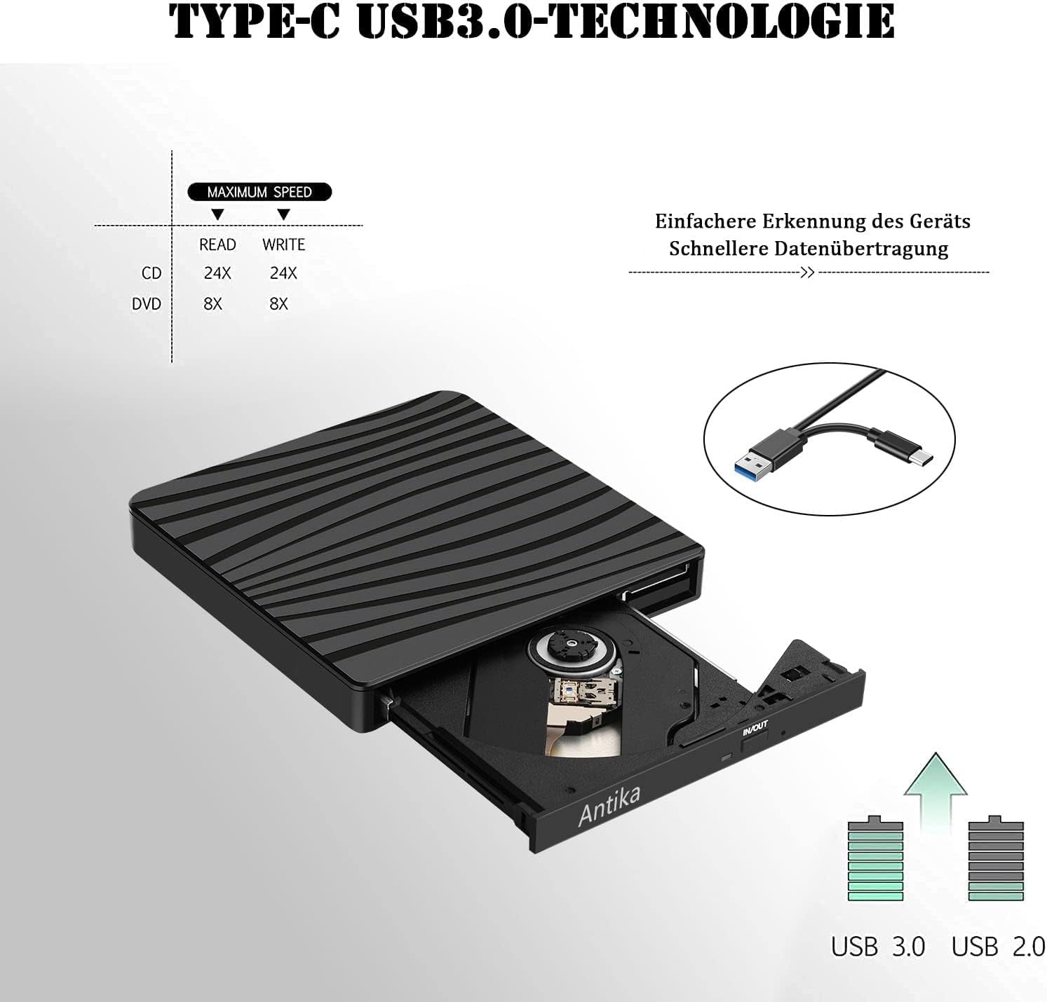 External CD DVD Drive for Laptop Type-C Pop Up Mobile CD