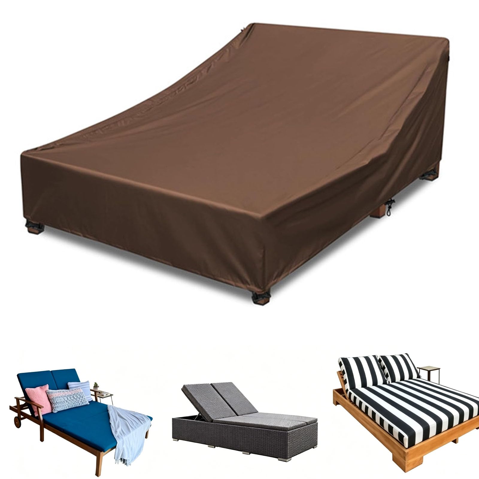 Waterproof Outdoor Garden Two People Sunbed Cover,Garden Sun Lounger Covers,Rattan Two People Sun Lounger Covers Heavy Duty Oxford Fabric Patio Sunbed Lounger Cove(Size:210D-209x145x28cm,Color:Coffee)