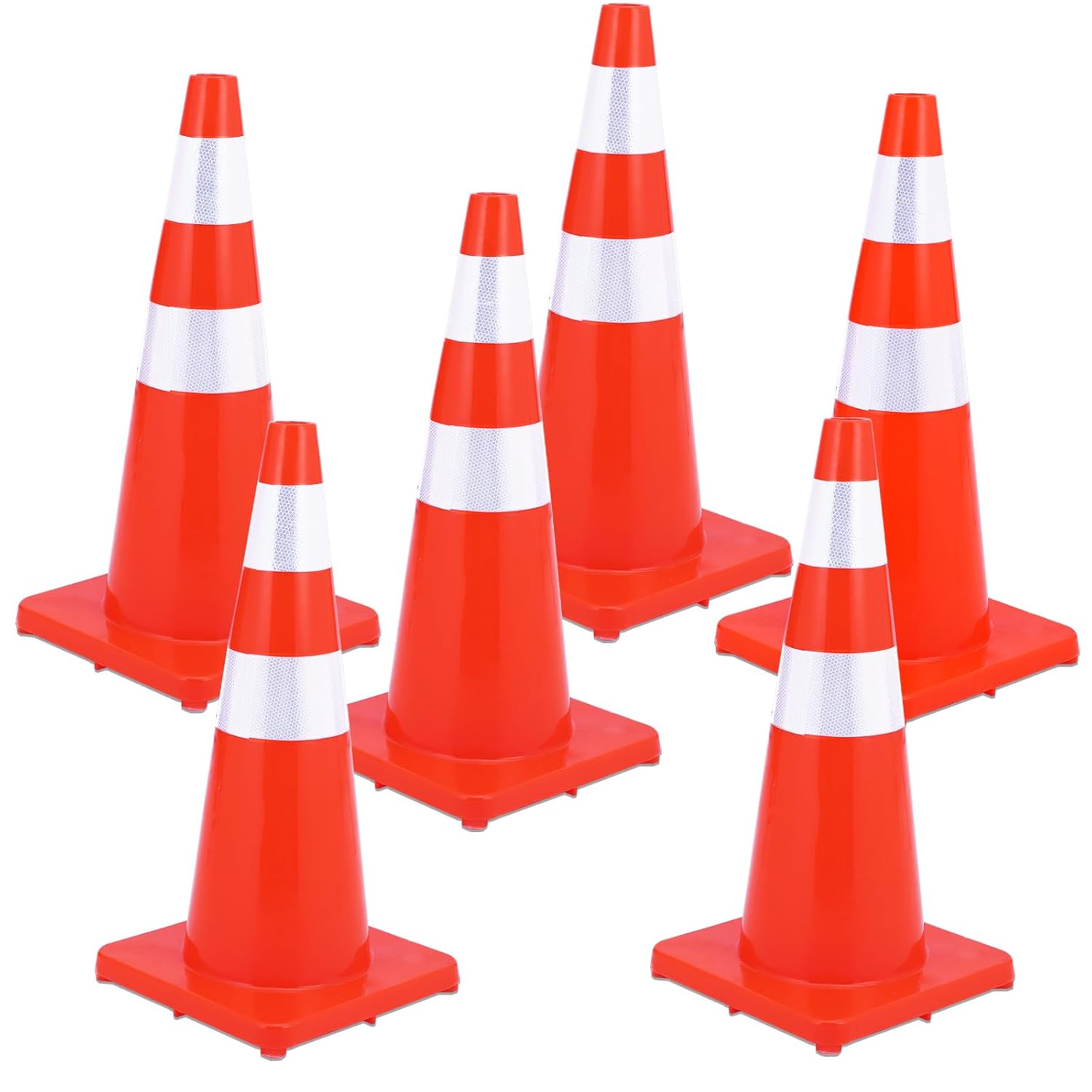 Site visitors Security Cones 28 inch 6 Pack, Site visitors Cones with Reflective Collars PVC Orange Development Cones, Street Security Parking Cones for Dwelling Driveway Street Parking Use Heavy Responsibility