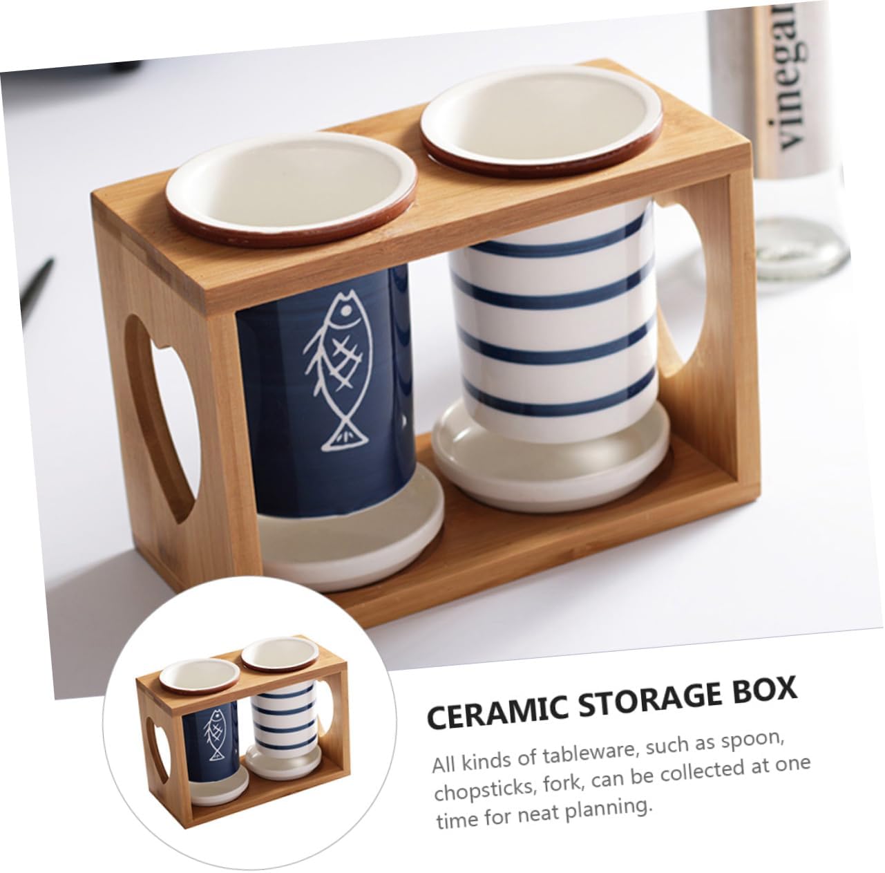 Japanese Chopstick Storage Box Ceramic Cutlery Rack Kitchen Utensil Holder Counter Organizer Drain Design