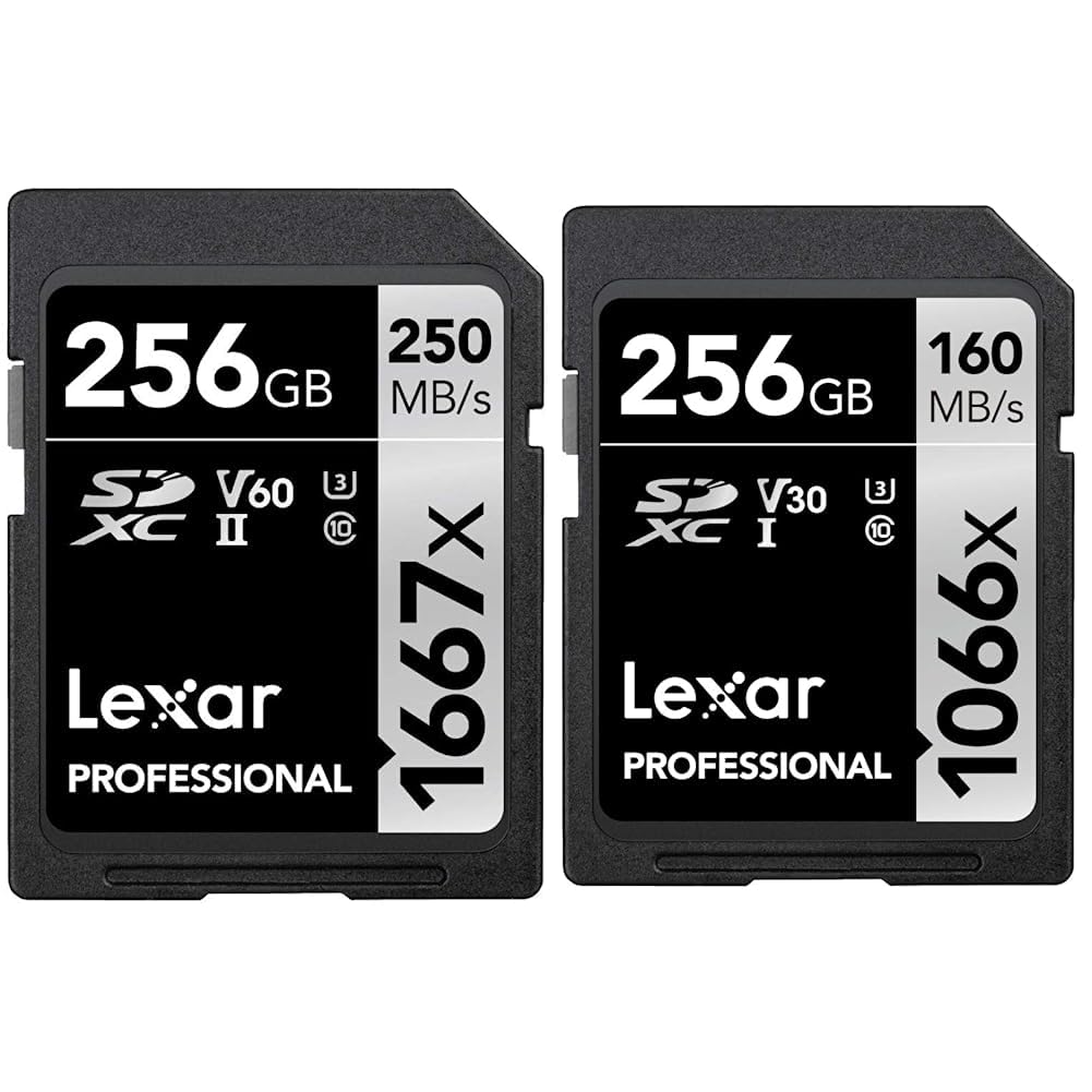 Lexar Professional 1667x 256GB SDXC UHS-II Memory Card and Lexar Professional 1066x 256GB SDXC UHS-I Memory Card SILVER Series Bundle