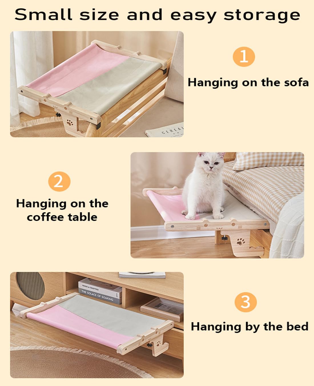 أرجوحة هزازة مع مقعد وإطار خشبي ومعدني قابل للتعديل بسهولة بجانب عتبة النافذة والسرير والأرضية والدرج، سرير ورف لعب للقطط الكبيرة (بينك) من اموسيجوي